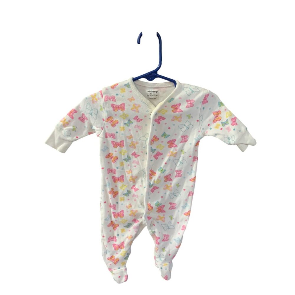 Miniwear Girls infant baby Size 0 3 months 1 piece bodusuit Footed Pajamas Snap